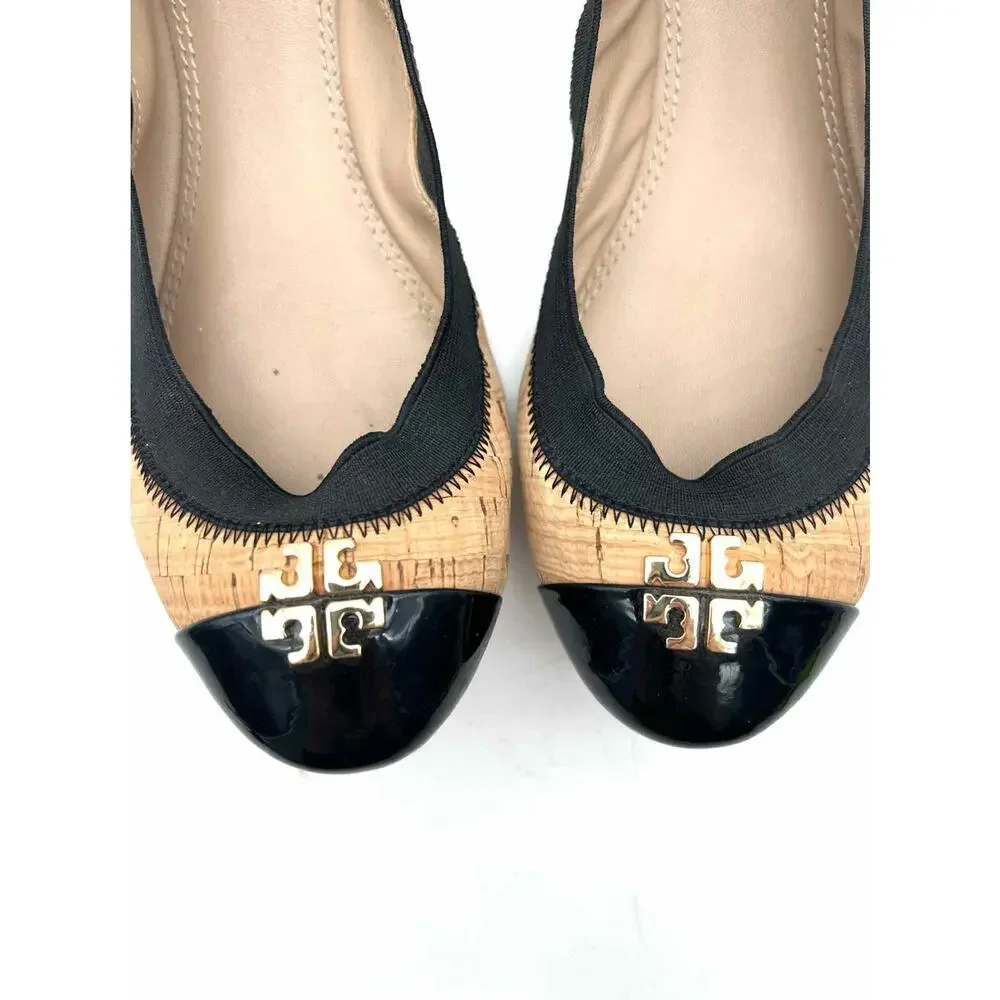 Tory Burch Size 6 Brown/Black Trim Cork Designer Flats